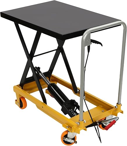 Hydraulic Lift Table 770lbs Capacity Double Scissor Lift Table with 4 Wheels Manual Hydraulic Table Cart Hydraulic Material Lift Pallet Truck for Factories, Warehouses Supermarkets - Poueer