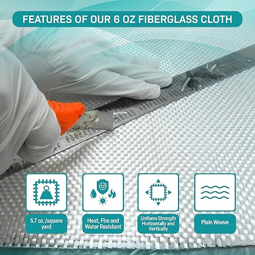 Premium Fiberglass Cloth 6 oz x 50' Wide x 25 Yards - Ideal for Pool, Automotive, Boat, Surfboard Repairs, General Purpose, Compatible with Epoxy, Polyester, Vinyl Ester Resins, 312.50 sq. ft. - Poueer