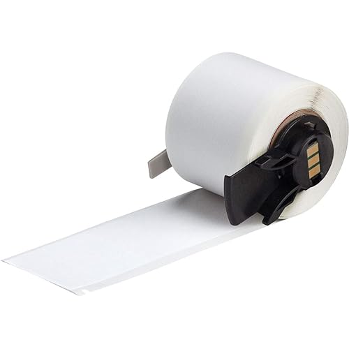 Brady PTL-15-498 TLS 2200 and TLS PC Link 1' Width x 0.275' Height, B-498 Repositionable Vinyl Cloth, Semi-Gloss Finish White Label (750 per Roll) - Poueer