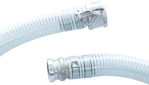 Suction Pump Water Hose With Camlocks - Made in the USA - White/Clear Trash Pump Hose - 1 1/2' x 20' - Poueer