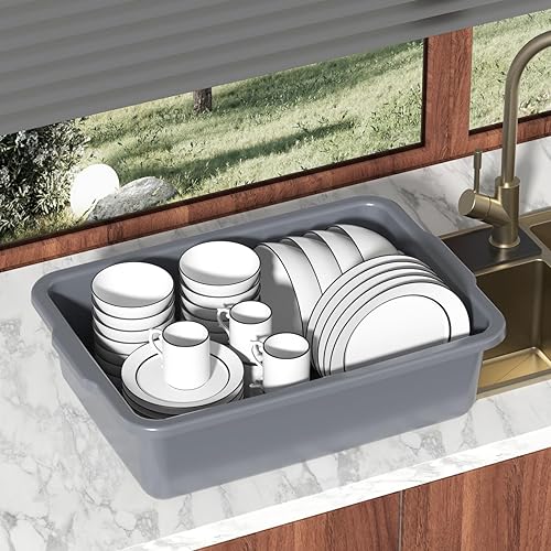 6-Pack 24 L Commercial Bus Tub, Plastic Bus Box, Gray - Poueer