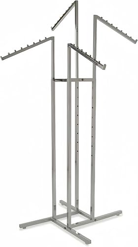 WISDOMFUR 4-Way Adjustable Garment Rack with Ball-End Arms – Chrome Finish, Portable Clothing Display Stand for Retail & Home Use – Adjustable Height, Heavy Duty Metal Frame - Poueer