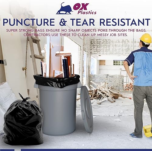 Trash Can Liners Bags - Gallon Capacity & Thick Extra Heavy Duty Strength - Large Garbage, Leak-Proof & Durable, House & Commercial Use (35) Bags - Black (4 mil, 45-50 Gallon) - Poueer